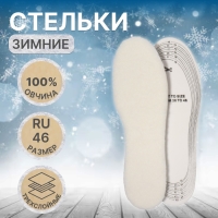 Стельки для обуви, утеплённые, универсальные, трёхслойные, р-р RU до 46 (р-р Пр-ля до 46), 29 см, пара, цвет белый Стельки для обуви, утеплённые, универсальные, трёхслойные, р-р RU до 46 (р-р Пр-ля до 46), 29 см, пара, цвет белый