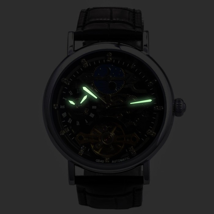 Часы наручные механические мужские, d-4.5 см, ремешок l-26 см, 3 АТМ, светящиеся Часы наручные механические мужские, d-4.5 см, ремешок l-26 см, 3 АТМ, светящиеся