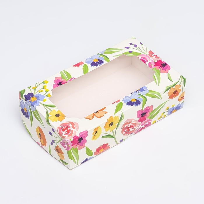 Коробка складная с окном под зефир Коробка складная с окном под зефир "Полевые цветы", 25 х 15 х 7 см