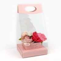 Коробка подарочная складная переноска для цветов, упаковка, &laquo;Персик&raquo;, 20 x 20 x 4 см