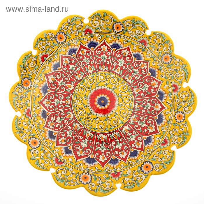 Ляган Риштанская Керамика Ляган Риштанская Керамика "Цветы", 41 см, жёлтый микс, рифлённый