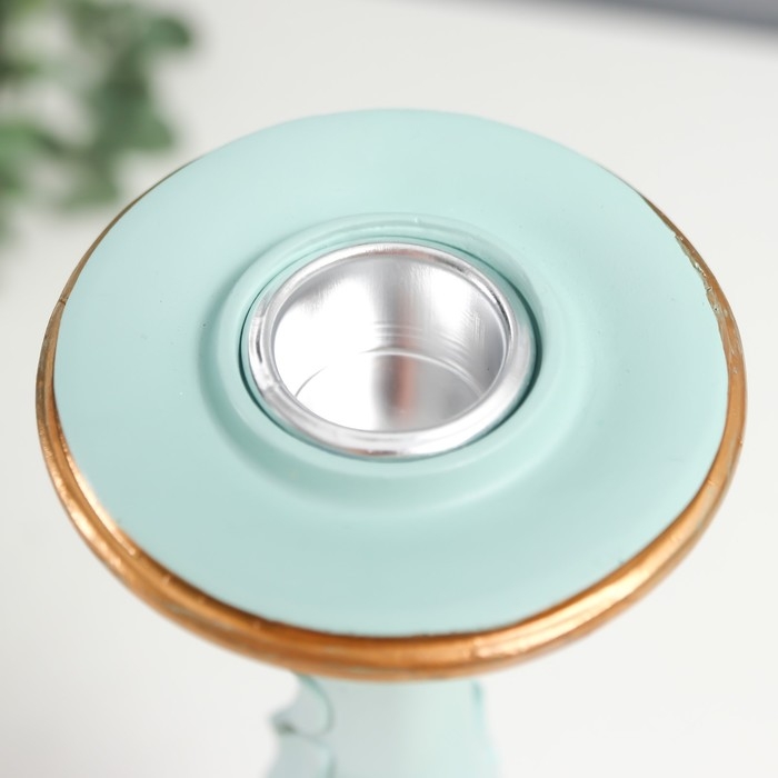 Подсвечник полистоун на 1 свечу Подсвечник полистоун на 1 свечу "Пышный лист" нежно-голубой 26,5х9х9 см