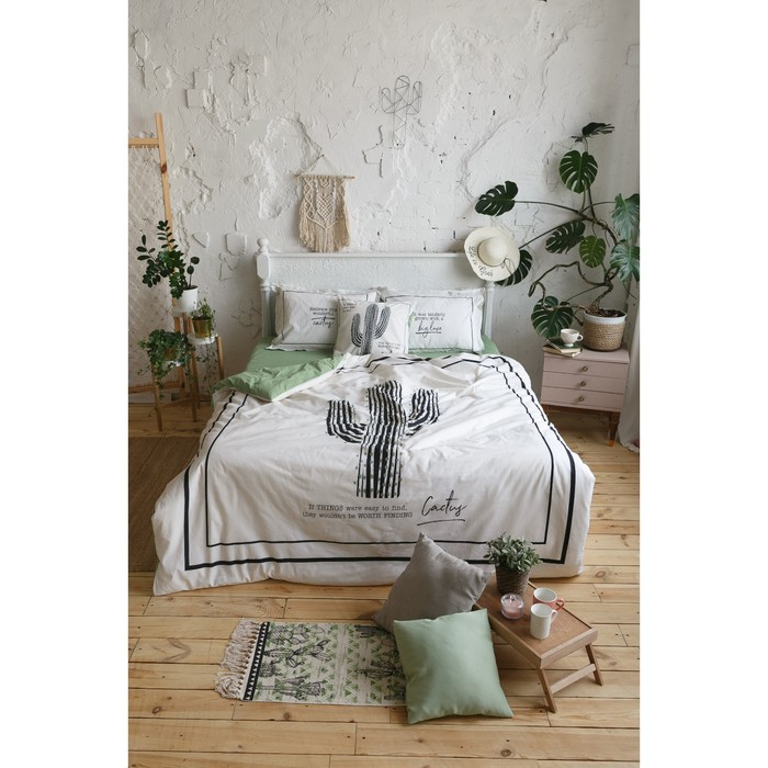 Постельное бельё "Этель" евро Кактус 200х217 см, 240*220 см, 50х70+3 см - 2 шт