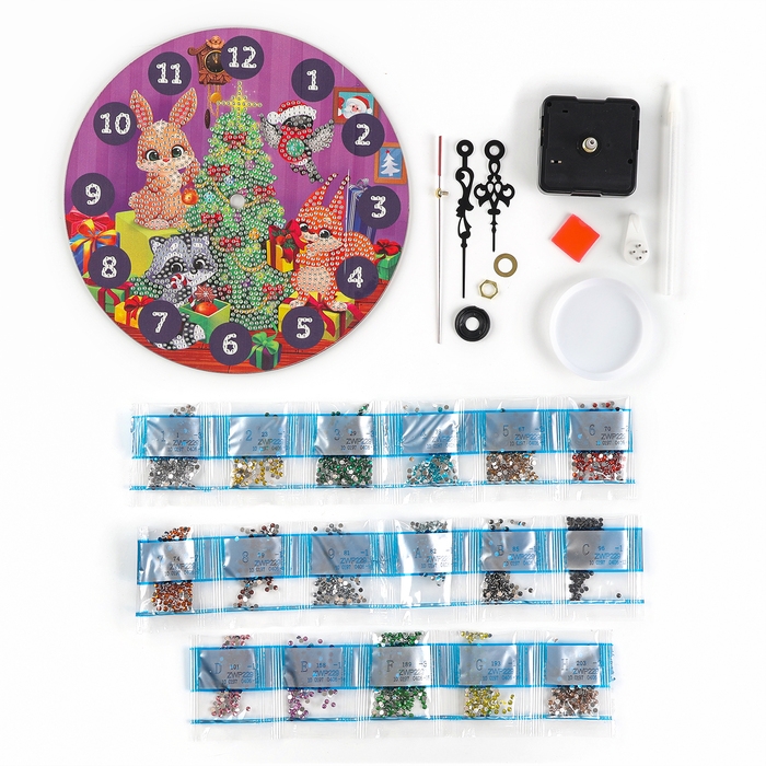 Алмазная мозаика на новый год для детей с частичным заполнением на часах &laquo;Лесные зверята&raquo;, 20 х 20 см, новогодний набор для творчества