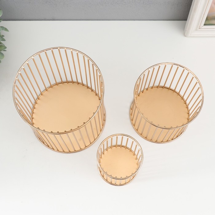 Подсвечник металл на 1 свечу "Нимбус" набор 3 шт золото 8х10, 12х13, 15х17 см