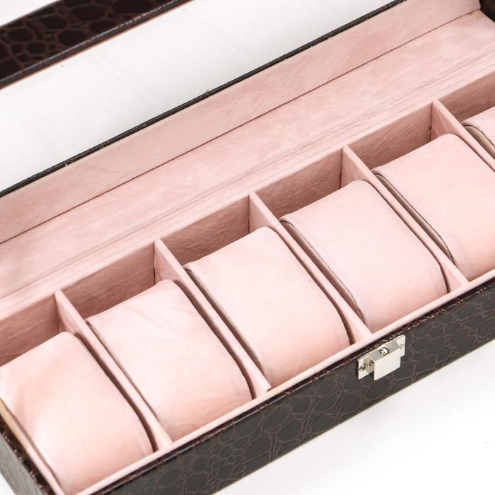 Шкатулка кожзам под часы 6 отделений "Шоколад" 9х31х10 см