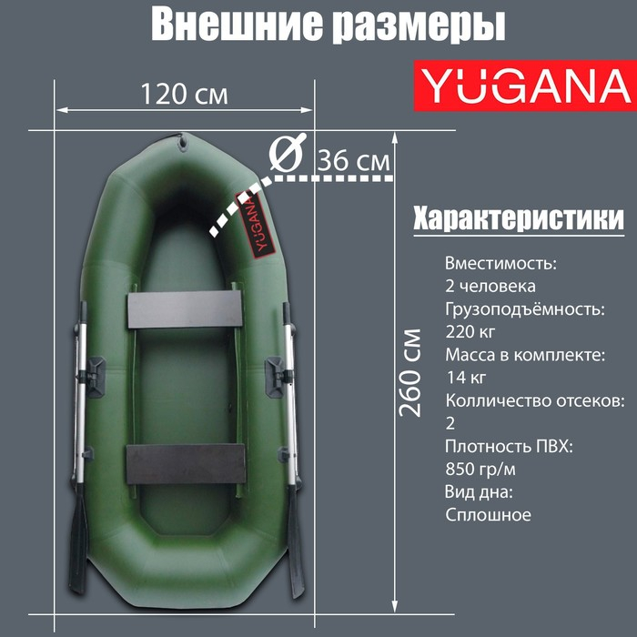 Лодка YUGANA R-260, цвет олива Лодка YUGANA R-260, цвет олива