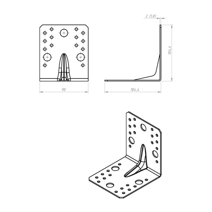 Уголок крепёжный усиленный 105 х 105 х 90 х 2 мм, ГОЦ, мелкая фасовка Уголок крепёжный усиленный 105 х 105 х 90 х 2 мм, ГОЦ, мелкая фасовка