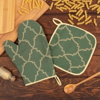 Новый год. Набор "Gold ornament" варежка-прихватка 20х28см, прихватка 19х19см, 100% хл, ватин 250г/м2 Новый год. Набор "Gold ornament" варежка-прихватка 20х28см, прихватка 19х19см, 100% хл, ватин 250г/м2