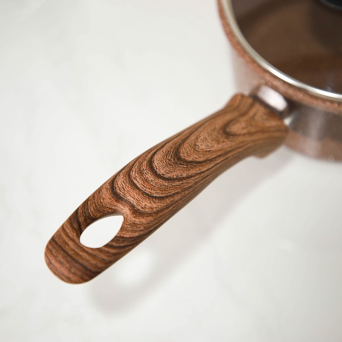 Ковш Доляна &laquo;Брауни&raquo;, 1,3 л, d=17 см, h=8,3 см, стеклянная крышка, антипригарное покрытие, индукция