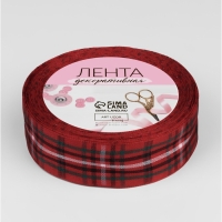 Лента декоративная &laquo;Клетка&raquo;, 25 мм, 9 &plusmn; 0,5 м, цвет красный