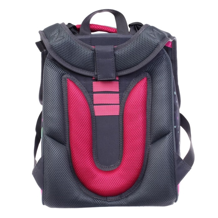 Рюкзак каркасный школьный 38 х 30 х 16 см, эргономичная спинка, Stavia "Кот + горох", серый