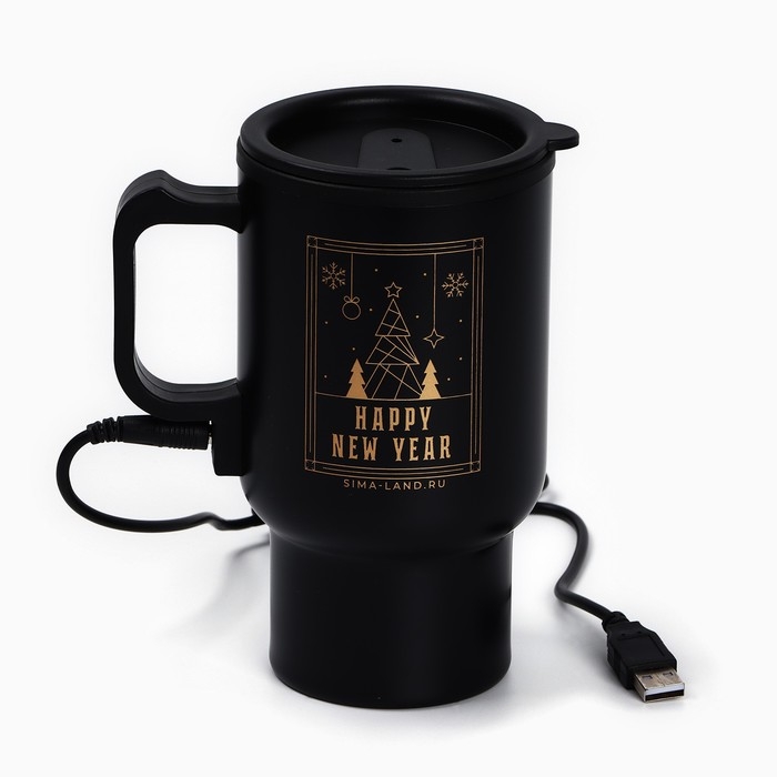 Новый год. Термокружка с USB кабелем &laquo;Happy New Year&raquo;, 450 мл