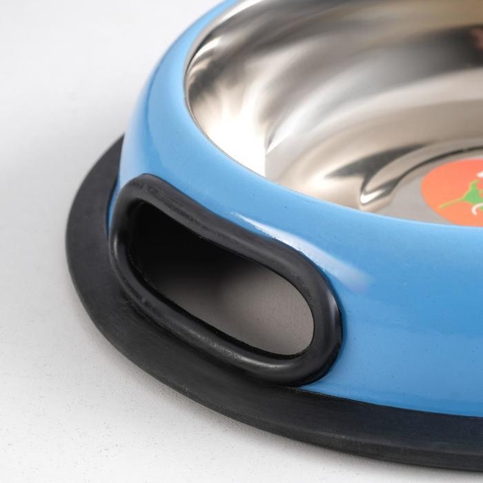 Миска с нескользящим основанием округлая цветная с ручкой, 450 мл, голубая Миска с нескользящим основанием округлая цветная с ручкой, 450 мл, голубая