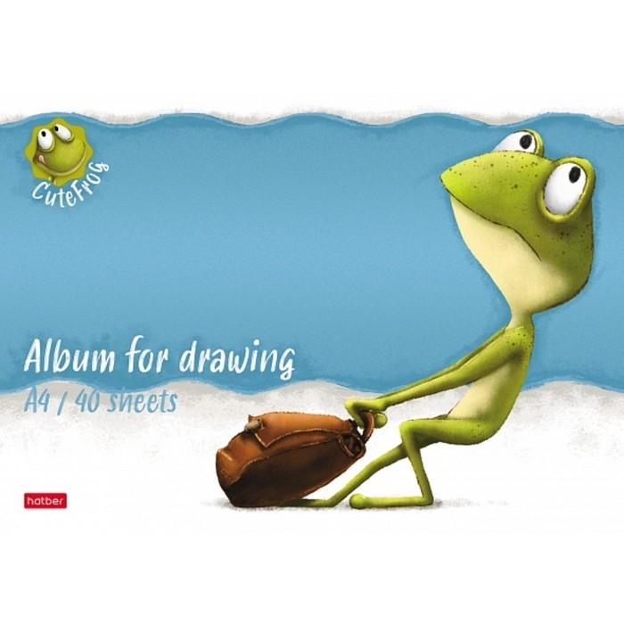 Альбом для рисования А4, 40 листов, на скрепке, "Лягушонок Ден", обложка мелованный картон, матовая ламинация, тиснение, блок 100 г/м&sup2;, МИКС