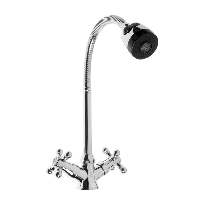 Смеситель для кухни Смеситель для кухни "ЦС-СМ СМ511710", двухвентильный, гибкий излив, латунь, хром