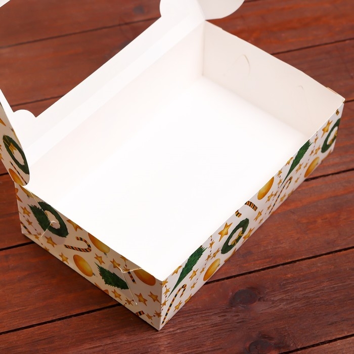 Новый год. Коробка складная, кондитерская упаковка с окном Новый год. Коробка складная, кондитерская упаковка с окном "Звезды и трости", 25 х 15 х 7 см