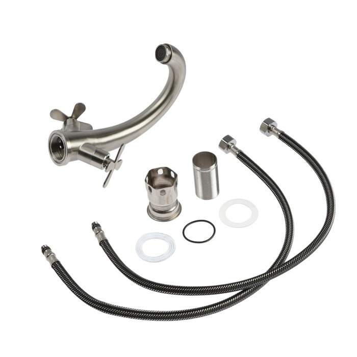 Смеситель для раковины ZEIN Z3728, двухвентильный, длина излива 12.5 см, сатин Смеситель для раковины ZEIN Z3728, двухвентильный, длина излива 12.5 см, сатин