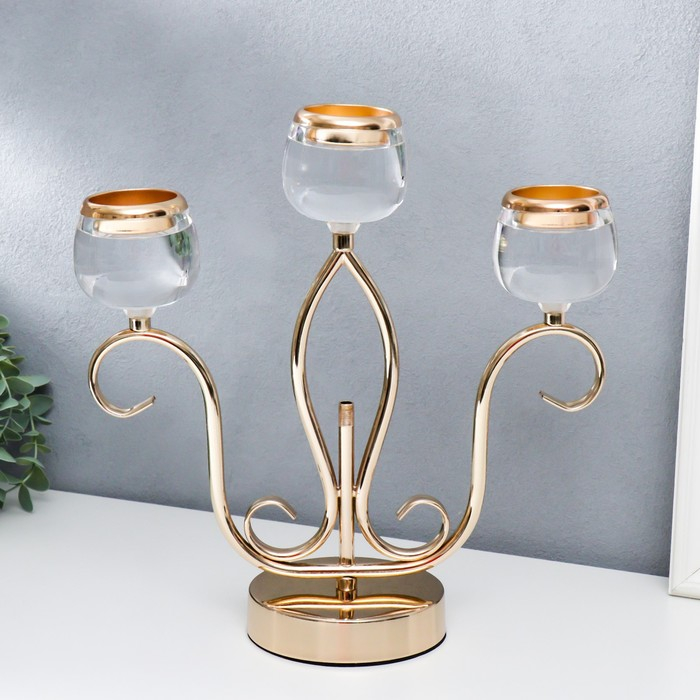 Подсвечник металл, акрил на 3 свечи Подсвечник металл, акрил на 3 свечи "Жардин" золото 30х12х31 см