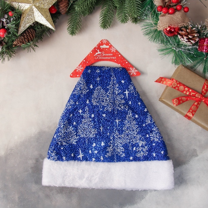 Колпак новогодний "Заснеженный лес" 30х37 см, синий