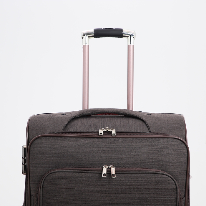 Чемодан большой 95 л (L), отдел на молнии, с расширением, кодовый замок, 4 колеса, наружный карман, цвет коричневый