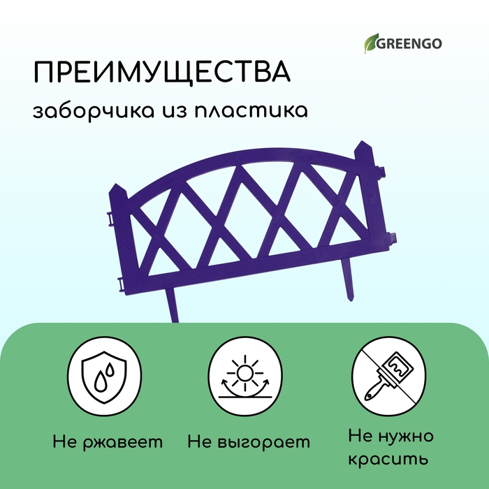 Ограждение декоративное, 35 &times; 220 см, 4 секций, пластик, сиреневое, MODERN, Greengo