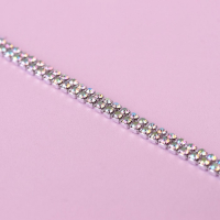 Цепь со стразами, с голографией, 2 ряда, металл, стекло, 4 мм, 4,5 &plusmn; 0,5 м, цвет серебряный