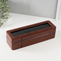 Шкатулка кожзам под часы 6 отделений "Коричневая"9,5х30,5х8 см