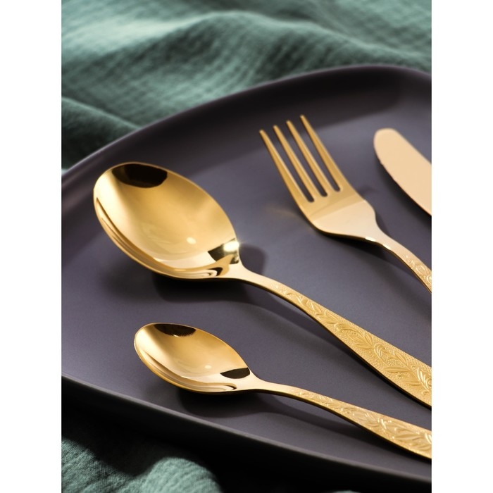 Набор столовый «Уралочка», 24 предмета, толщина 2 мм, с декоративным напылением, картонная коробка, цвет золотой Набор столовый «Уралочка», 24 предмета, толщина 2 мм, с декоративным напылением, картонная коробка, цвет золотой