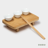 Набор фарфоровый сервировочный на бамбуковой подставке BellaTenero, 5 предметов: 3 соусника, палочки, подставка Набор фарфоровый сервировочный на бамбуковой подставке BellaTenero, 5 предметов: 3 соусника, палочки, подставка