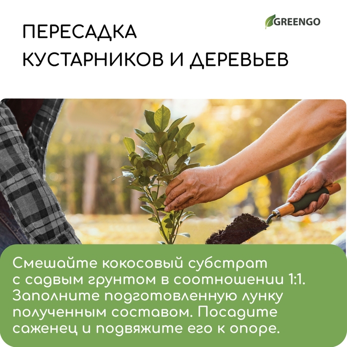 Субстрат кокосовый в брикете, 25 л, 30% чипсы и 70% торф, Greengo