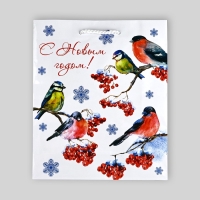 Пакет подарочный новогодний ламинированный &laquo;Снегири&raquo;, ML 21 х 25 х 8 см