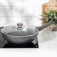 Сковорода «Гранит ВОК», d=28 см, съёмная ручка, стеклянная крышка, антипригарное покрытие, цвет серый Сковорода «Гранит ВОК», d=28 см, съёмная ручка, стеклянная крышка, антипригарное покрытие, цвет серый