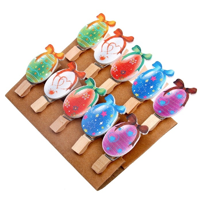 Прищепки декоративные с верёвкой для подвеса «Пасхальные яйца» набор 10 шт. Прищепки декоративные с верёвкой для подвеса «Пасхальные яйца» набор 10 шт.