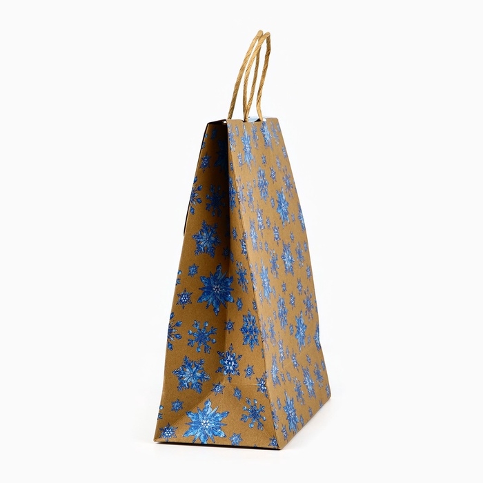Пакет с клапаном &laquo;Снежинки&raquo;, крафт, глиттер, 19.5 х 10 х 25 см