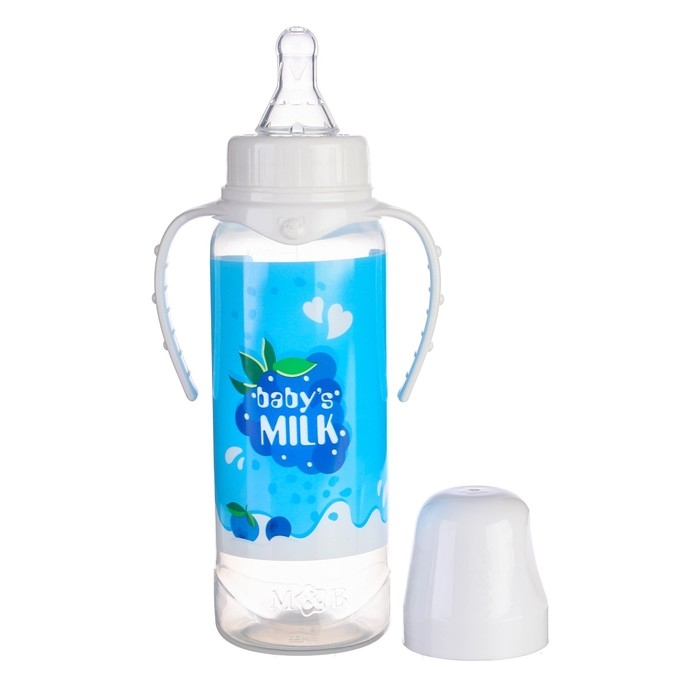 Бутылочка для кормления подарочная &laquo;Молочный коктейль&raquo;, классическое горло, 250 мл., от 0 мес., с соской, с ручками