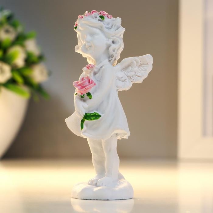 Сувенир полистоун "Ангел-девочка в розовом венке с розой" МИКС 7,8х3,8х2,5 см
