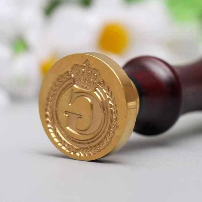 Печать для сургуча с деревянной ручкой Печать для сургуча с деревянной ручкой "Корона с буквой G" 9х2,5х2,5 см