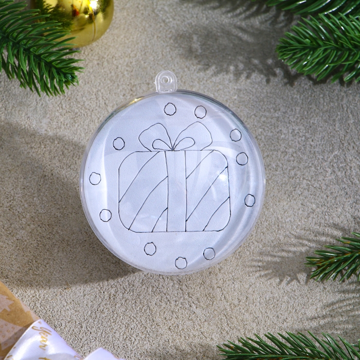 Ёлочное украшение под раскраску «Подарок» размер: 8 см; 2 шт., кисть Ёлочное украшение под раскраску «Подарок» размер: 8 см; 2 шт., кисть