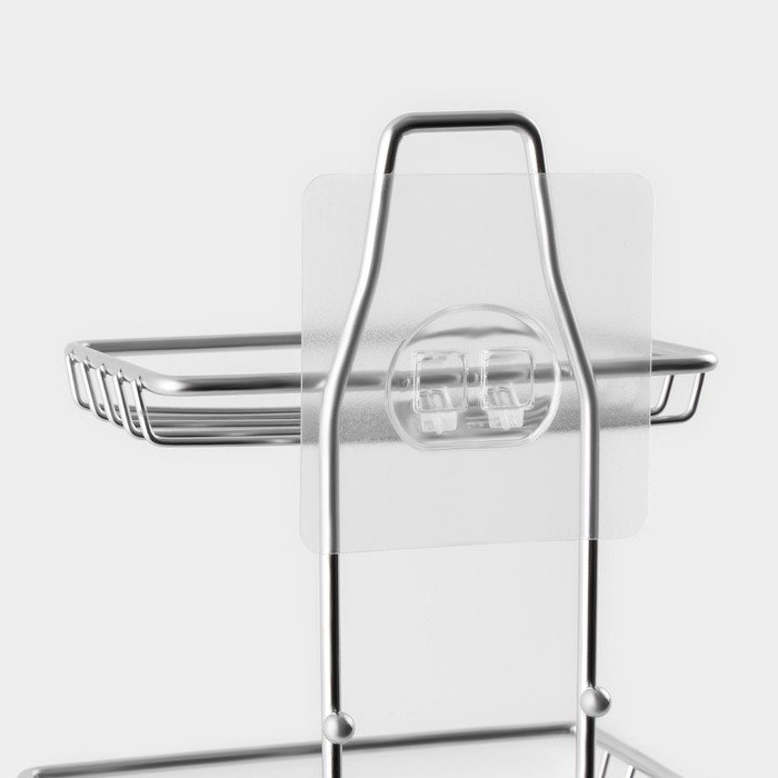 Мыльница 2-х ярусная на липучке Доляна, 2 крючка, 14,5&times;10&times;21 см, цвет хром