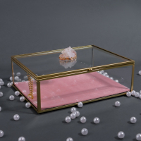 Органайзер для хранения &laquo;Кристалл&raquo;, с крышкой, стеклянный, 1 секция, 20 &times; 16,8 &times; 9 см, цвет прозрачный/медный/розовый