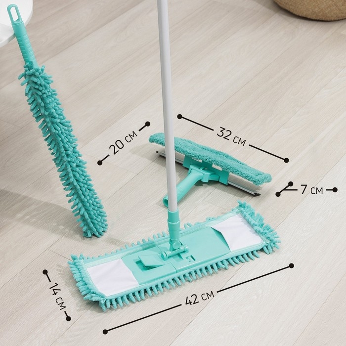 Комплект для уборки Raccoon &laquo;Универсальный&raquo;, 4 предмета: окномойка, швабра, щётка для пыли и черенок