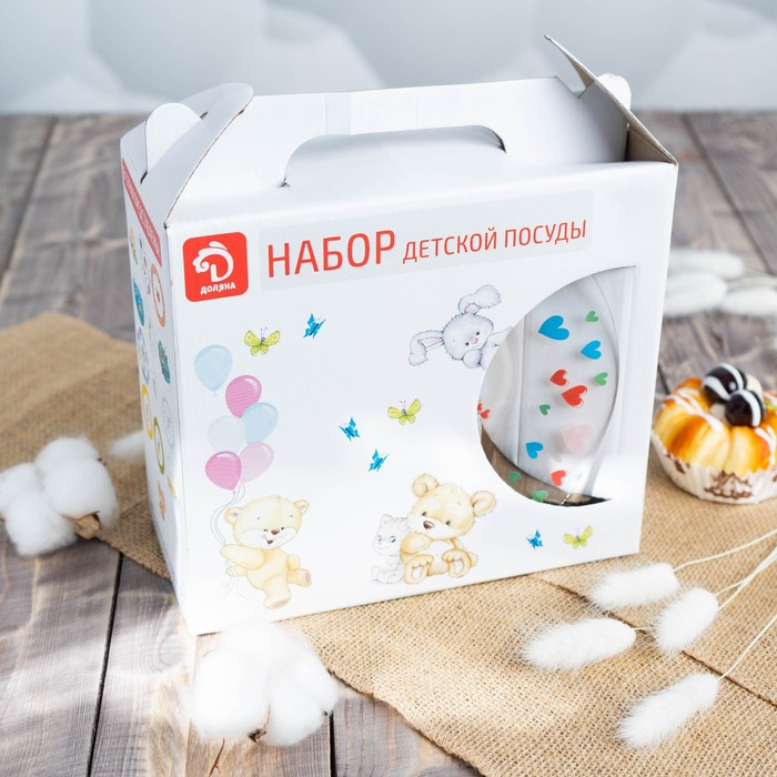 Набор детской посуды Доляна &laquo;Зайчонок&raquo;, 3 предмета: кружка 200 мл, миска 450 мл, тарелка d=20 см