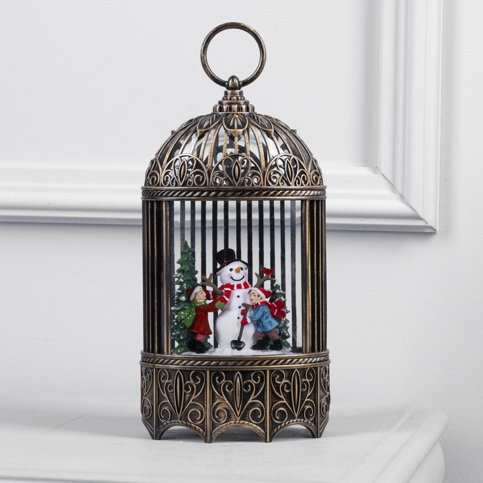 Светодиодная фигура &laquo;Фонарь с детьми и снеговиком&raquo; 13 &times; 25.5 &times; 8 см, пластик, батарейки ААх3 (не в комплекте), USB, свечение тёплое белое