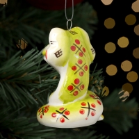 Новый год. Ёлочная игрушка символ года "Змей Улыбка зеленый", 7 см, фарфор