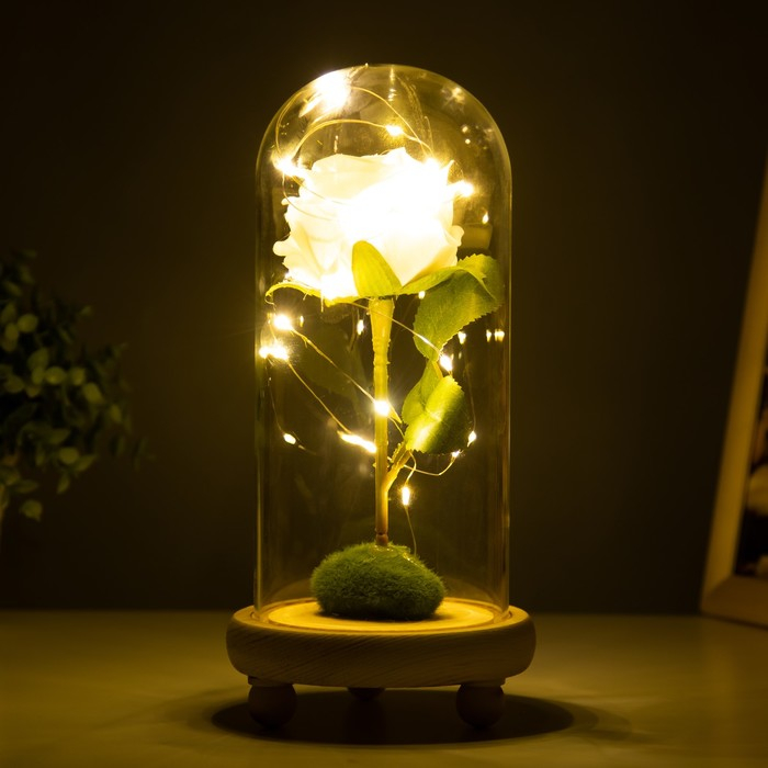 Ночник колба "Роза белая" LED 3ААА 10х10х20 см RISALUX