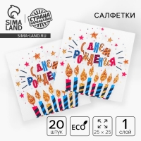 Cалфетки бумажные «С днём рождения», свечи, 25х25, набор 20 шт. Cалфетки бумажные «С днём рождения», свечи, 25х25, набор 20 шт.