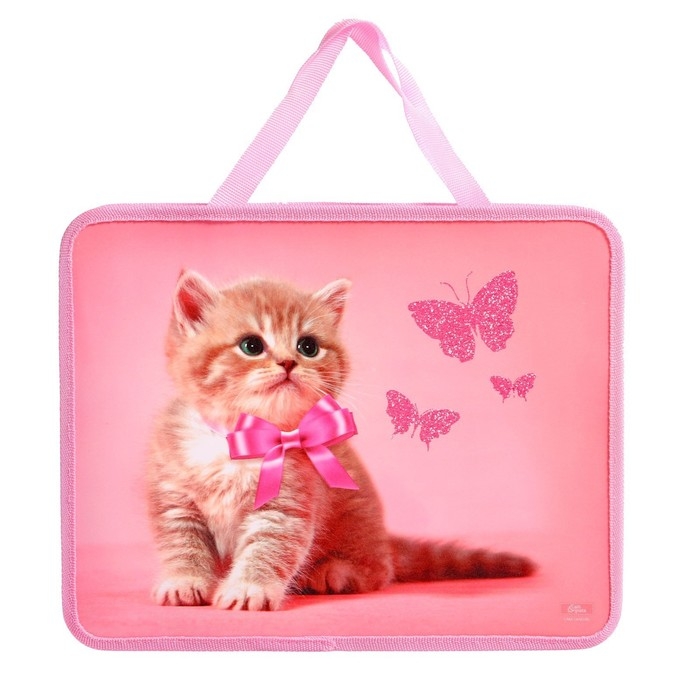 Папка с ручками А4, 330 х 260 х 75 мм, пластиковая, ручки-тесьма, Calligrata Папка с ручками А4, 330 х 260 х 75 мм, пластиковая, ручки-тесьма, Calligrata "Котик"