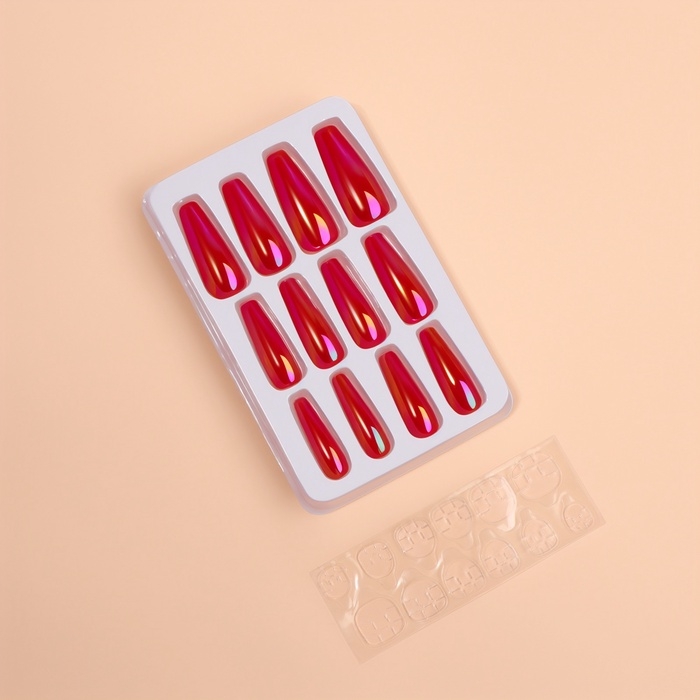 Накладные ногти «Перламутр», 12 шт, с клеевыми пластинами, форма балерина, красные Накладные ногти «Перламутр», 12 шт, с клеевыми пластинами, форма балерина, красные