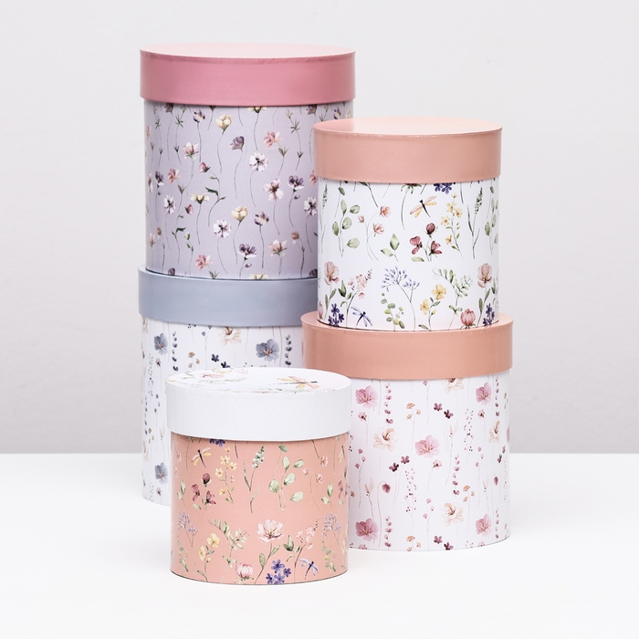 Набор круглых коробок 5 в 1 Набор круглых коробок 5 в 1 "Мини-цветы" , 20 х 20 -14 х 14 см